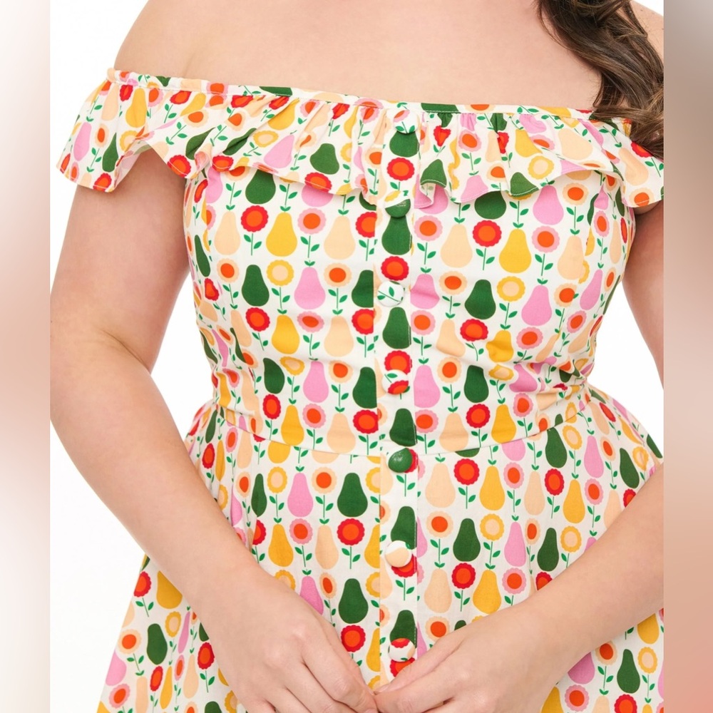 Unique Vintage Magnolia Place Multicolored Pear Print Barbara Swing Dress, NWT! - Picture 12 of 16